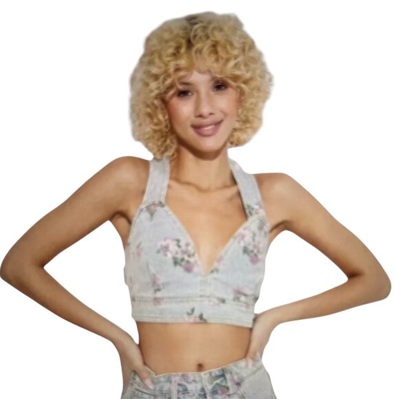 Wild Fable Women's Blue Denim Floral Women's Crop Vest Size: Large - Picture 6 of 6